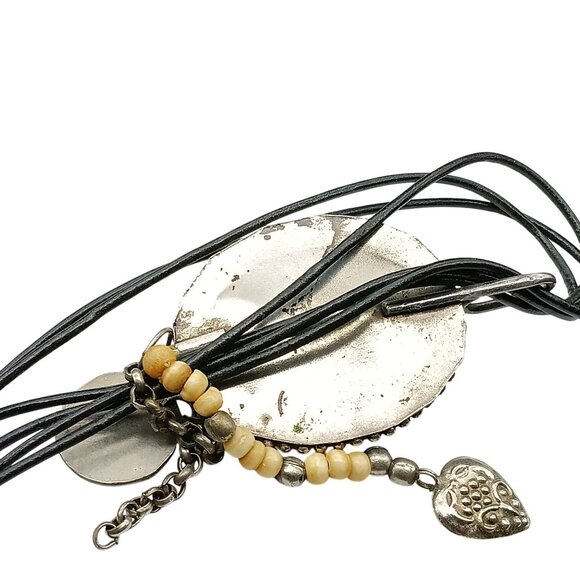 Vintage Moss Agate Pendant Necklace Silver-Tone Beaded Charms Heart Dangle Multi - Picture 5 of 5